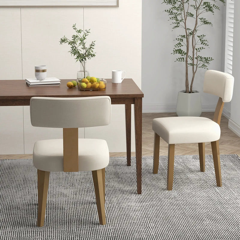 Dining Chairs Set of 2 with Curved Backrest Padded Seat-Beige by DirectDeals
