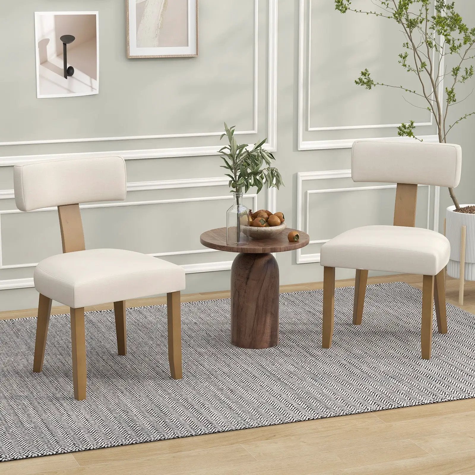 Dining Chairs Set of 2 with Curved Backrest Padded Seat-Beige by DirectDeals