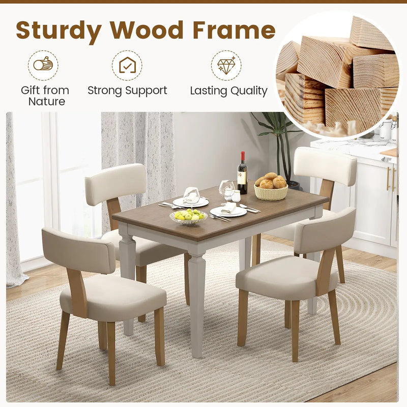 Dining Chairs Set of 2 with Curved Backrest Padded Seat-Beige by DirectDeals