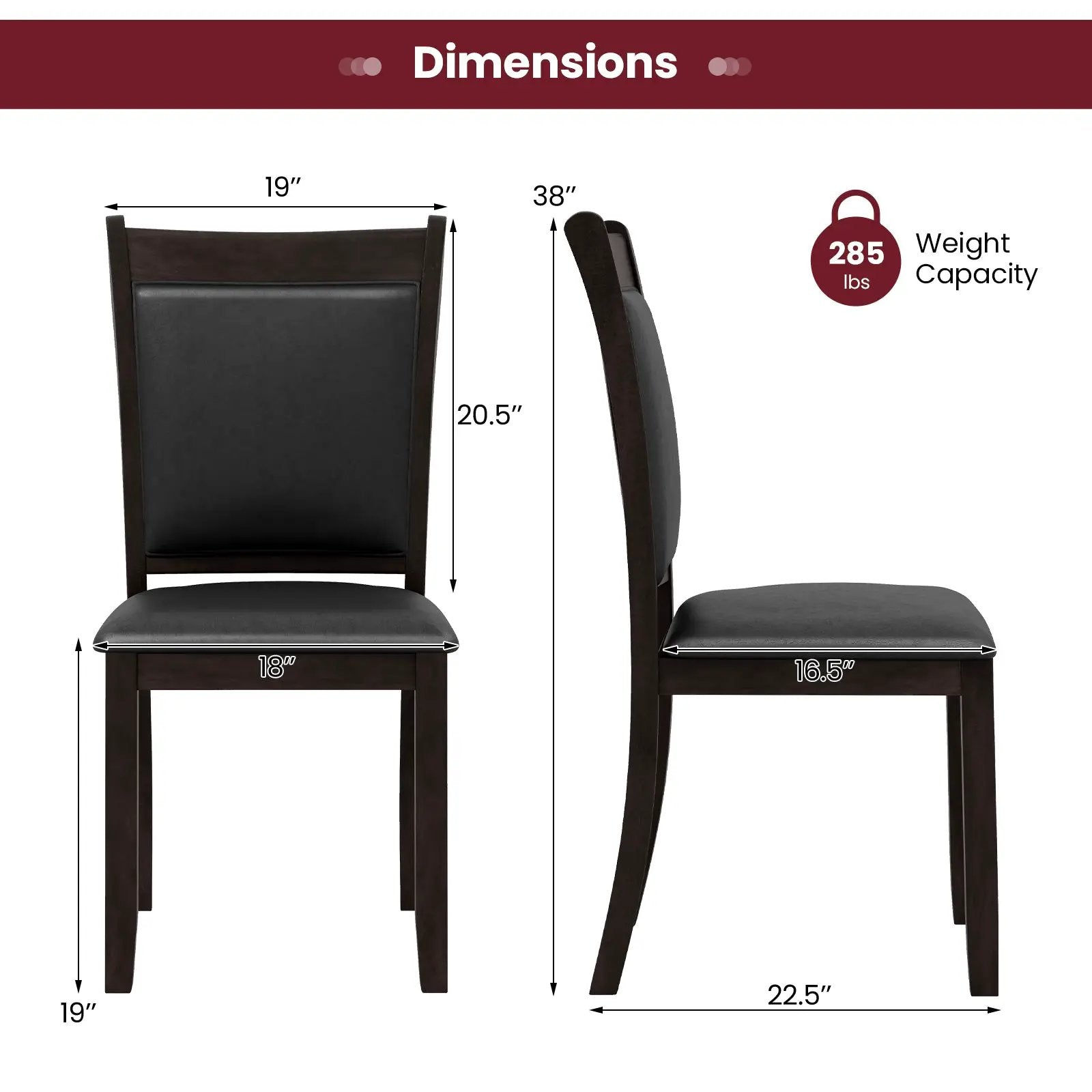 Dining Chairs Set of 2 Faux Leather Upholstered Kitchen Side Chairs with Padded Seat-Gray by DirectDeals