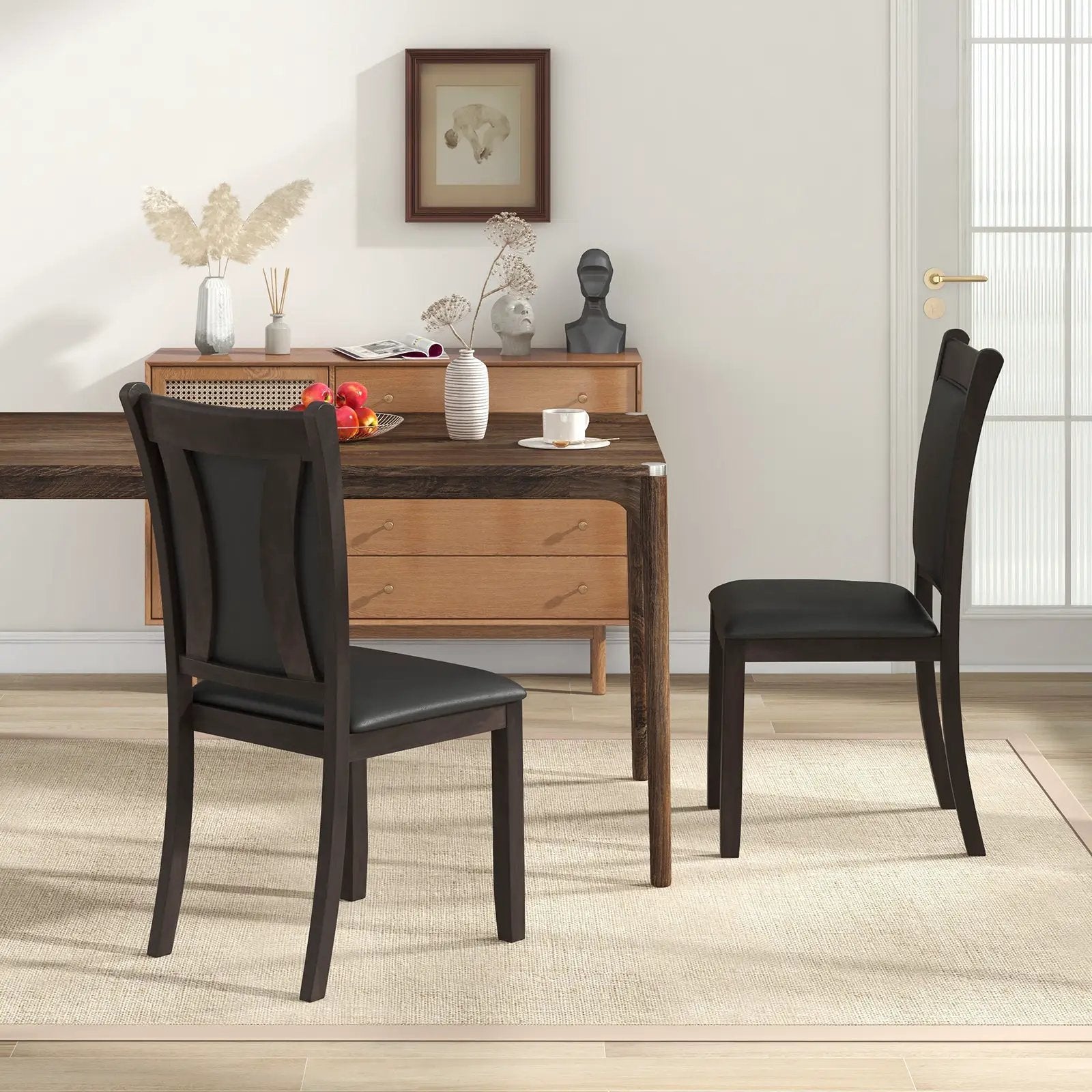 Dining Chairs Set of 2 Faux Leather Upholstered Kitchen Side Chairs with Padded Seat-Gray by DirectDeals