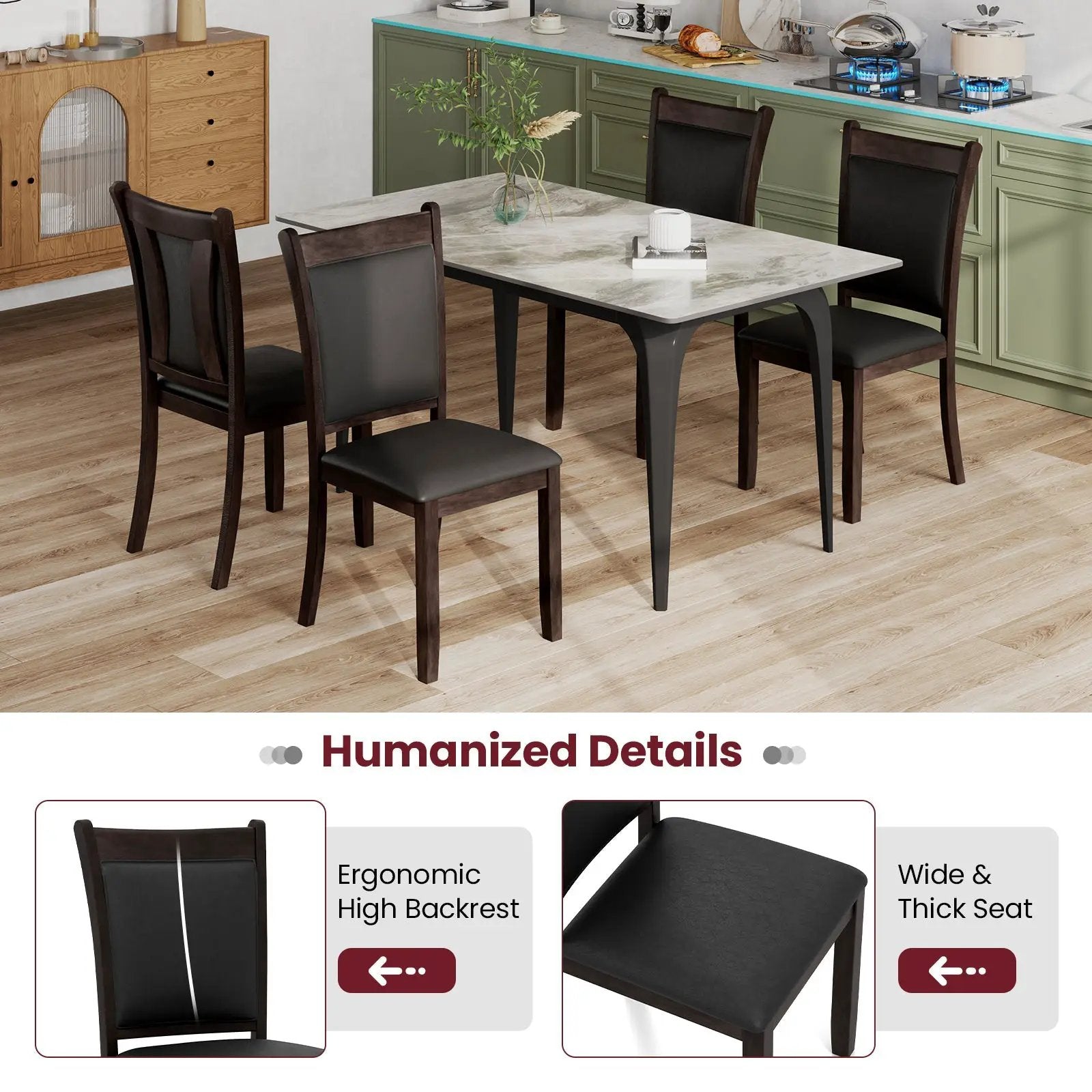 Dining Chairs Set of 2 Faux Leather Upholstered Kitchen Side Chairs with Padded Seat-Gray by DirectDeals