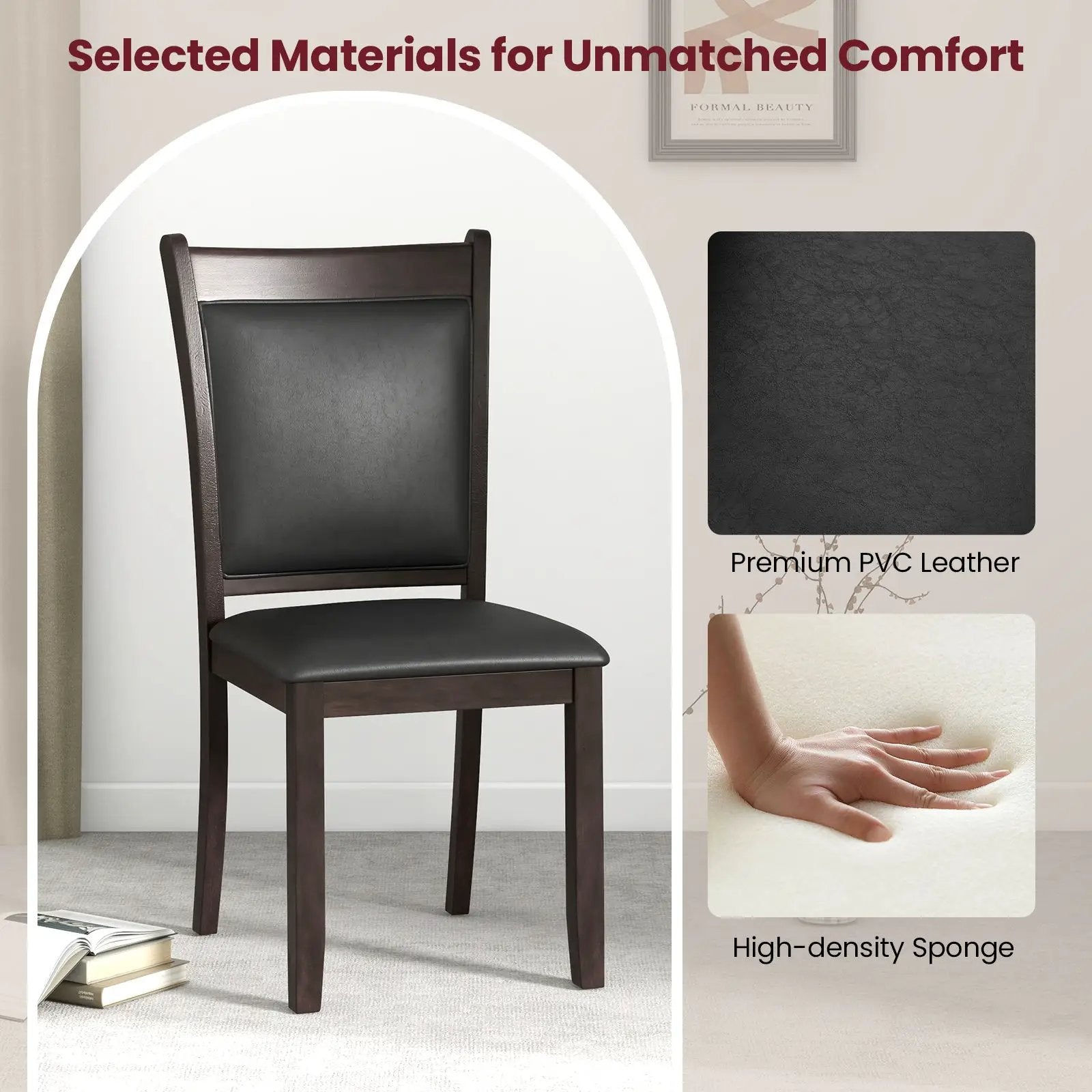Dining Chairs Set of 2 Faux Leather Upholstered Kitchen Side Chairs with Padded Seat-Gray by DirectDeals