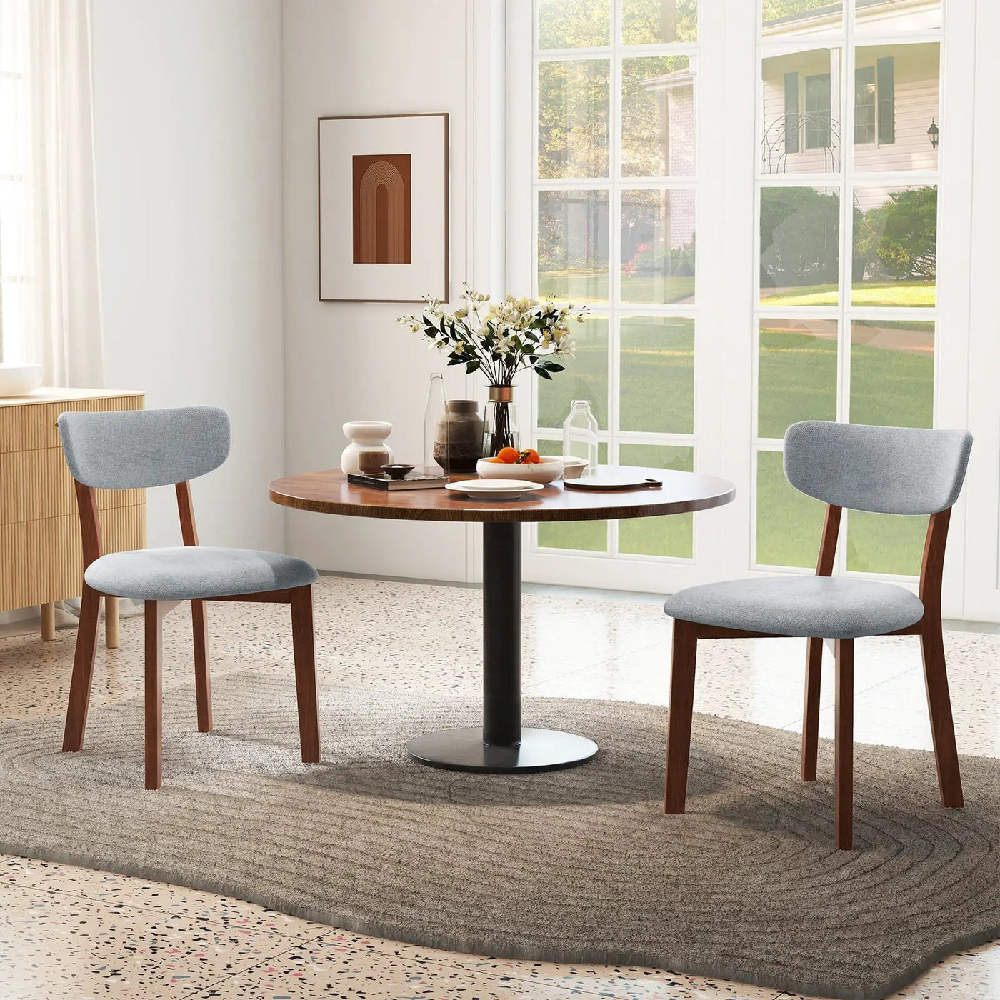Dining Chairs Set of 2 Upholstered Mid-Back Chairs with Solid Rubber Wood Frame by DirectDeals