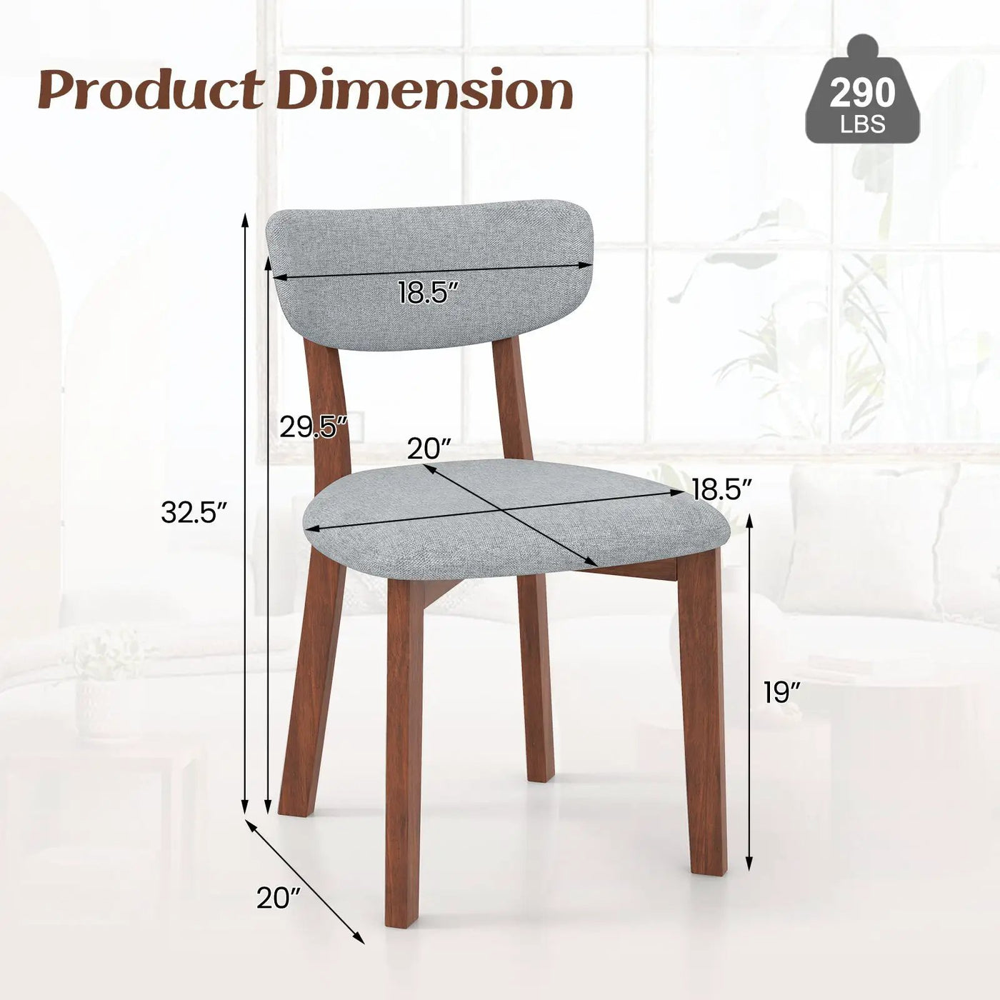 Dining Chairs Set of 2 Upholstered Mid-Back Chairs with Solid Rubber Wood Frame by DirectDeals