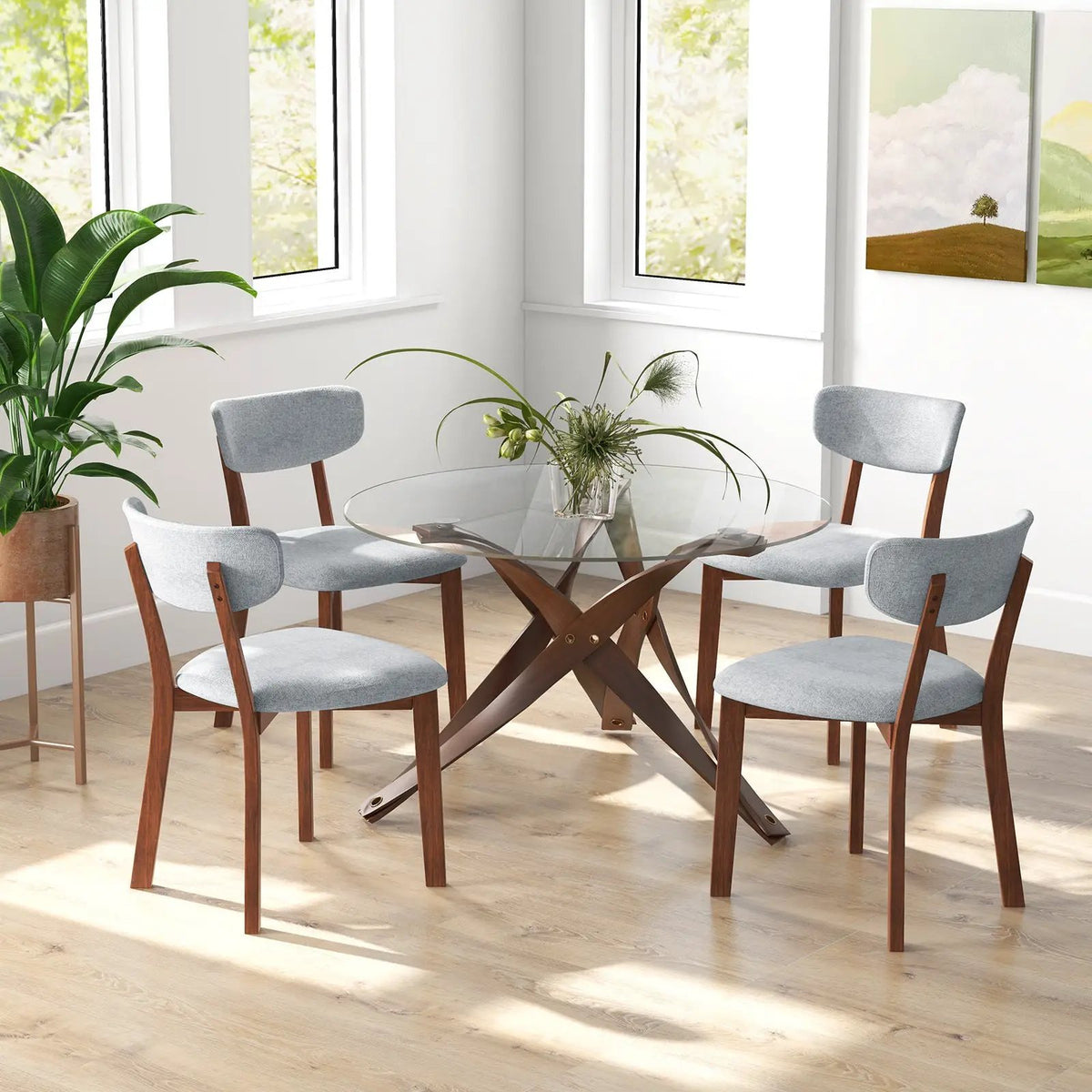 Dining Chairs Set of 2 Upholstered Mid-Back Chairs with Solid Rubber Wood Frame by DirectDeals
