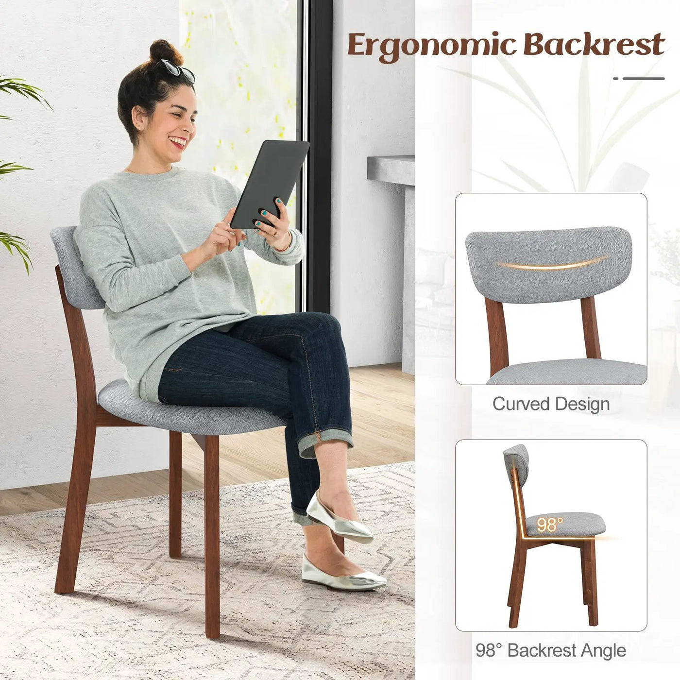Dining Chairs Set of 2 Upholstered Mid-Back Chairs with Solid Rubber Wood Frame by DirectDeals