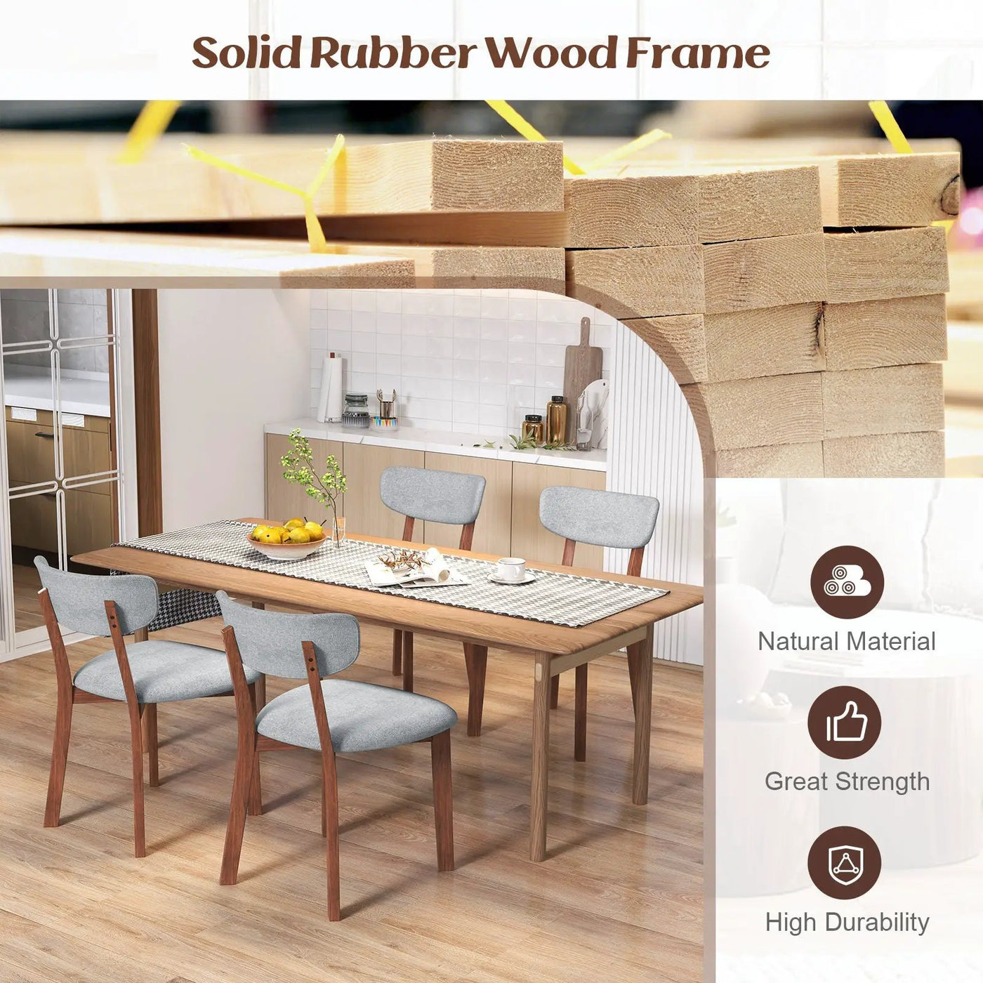 Dining Chairs Set of 2 Upholstered Mid-Back Chairs with Solid Rubber Wood Frame by DirectDeals