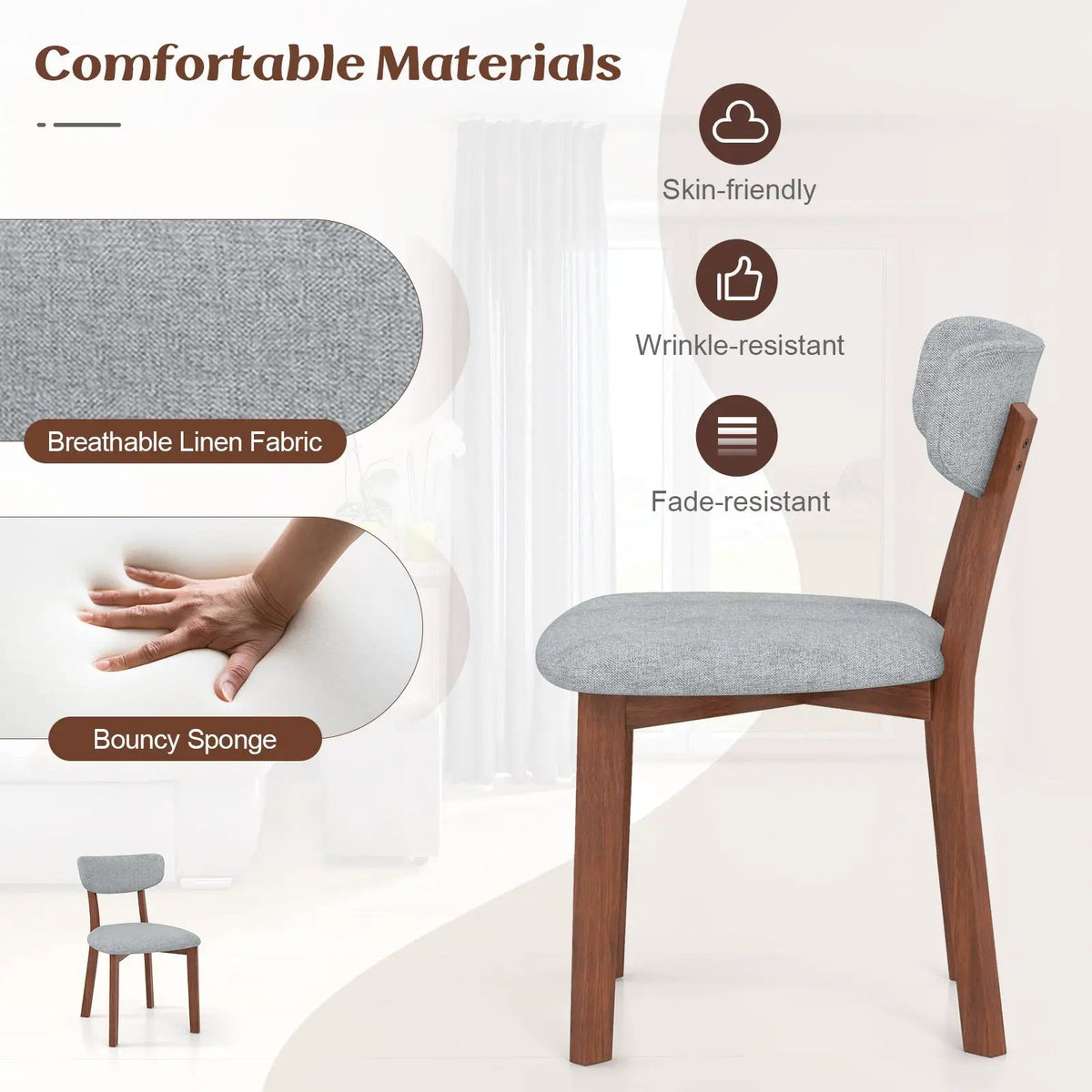 Dining Chairs Set of 2 Upholstered Mid-Back Chairs with Solid Rubber Wood Frame by DirectDeals