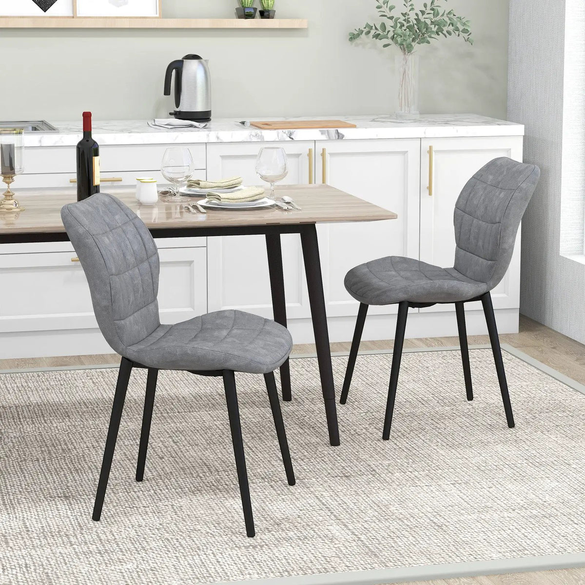 Dining Chairs Set of 2 with Padded Back Metal Legs and Adjustable Foot Pads by DirectDeals