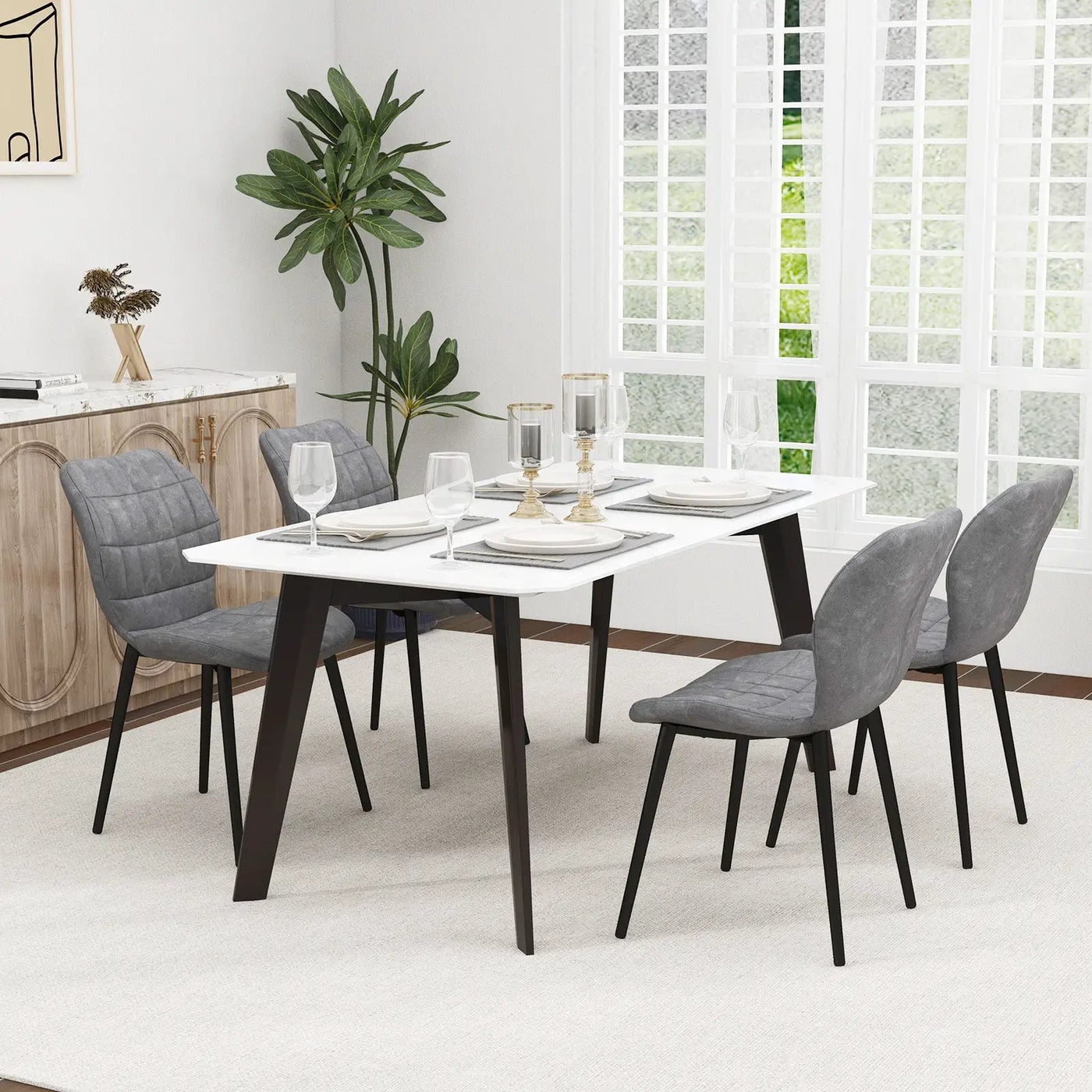 Dining Chairs Set of 2 with Padded Back Metal Legs and Adjustable Foot Pads by DirectDeals