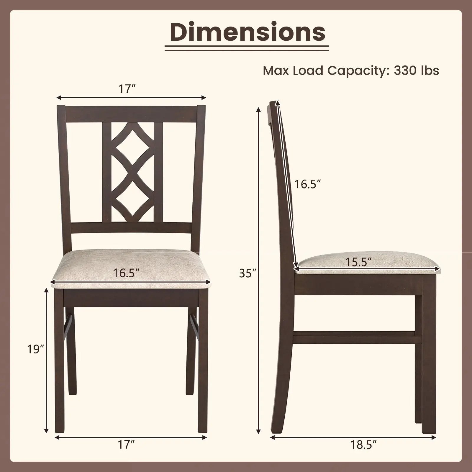 Dining Room Chairs Set of 2 Rubber Wood Dining Chairs with Hollowed Backrest-Brown by DirectDeals