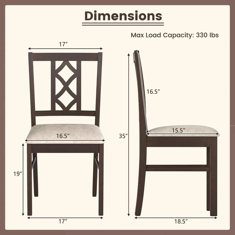 Dining Room Chairs Set of 2 Rubber Wood Dining Chairs with Hollowed Backrest-Brown by DirectDeals