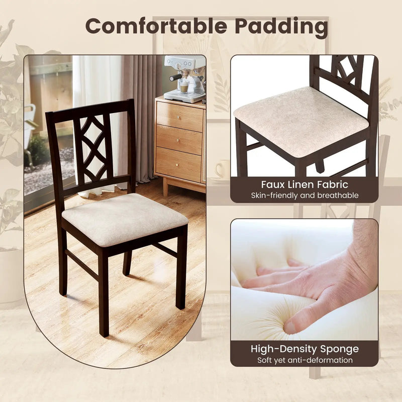 Dining Room Chairs Set of 2 Rubber Wood Dining Chairs with Hollowed Backrest-Brown by DirectDeals