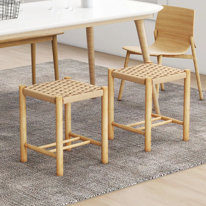 Dining Stool Set of 2 with Rubber Wood Frame-Natural by DirectDeals
