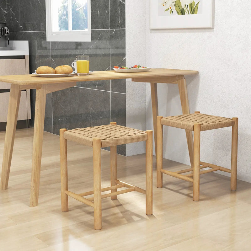 Dining Stool Set of 2 with Rubber Wood Frame-Natural by DirectDeals