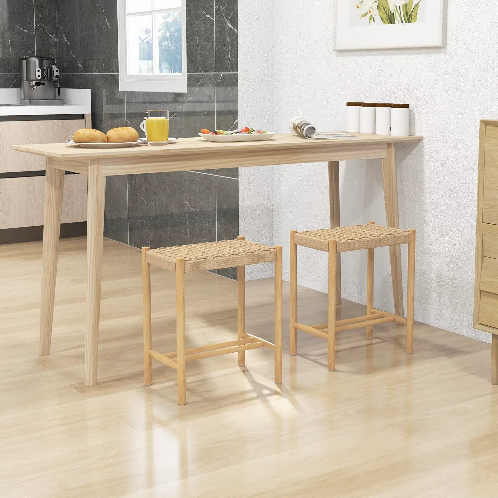 18 Inch Dining Stool Set of 2-Natural by DirectDeals