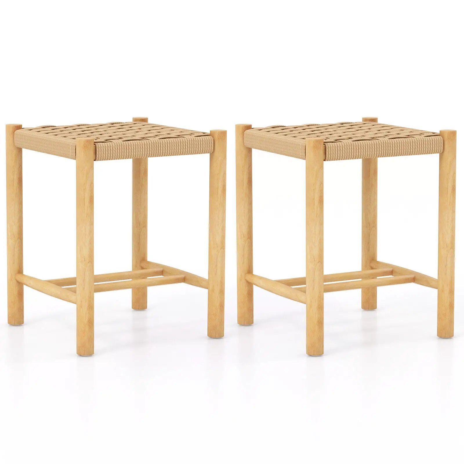 Dining Stool Set of 2 with Rubber Wood Frame-Natural by DirectDeals