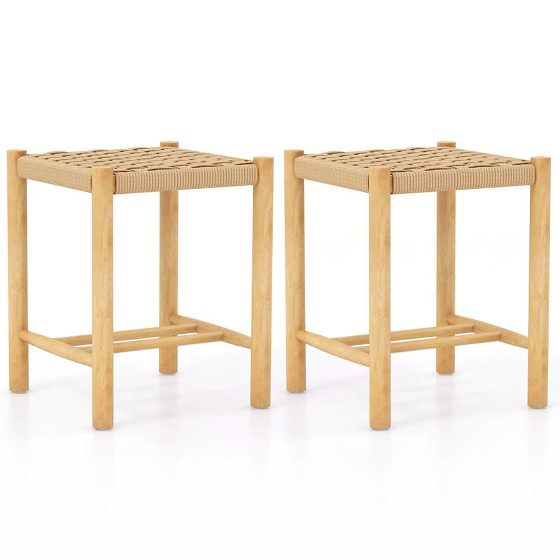 Dining Stool Set of 2 with Rubber Wood Frame-Natural by DirectDeals
