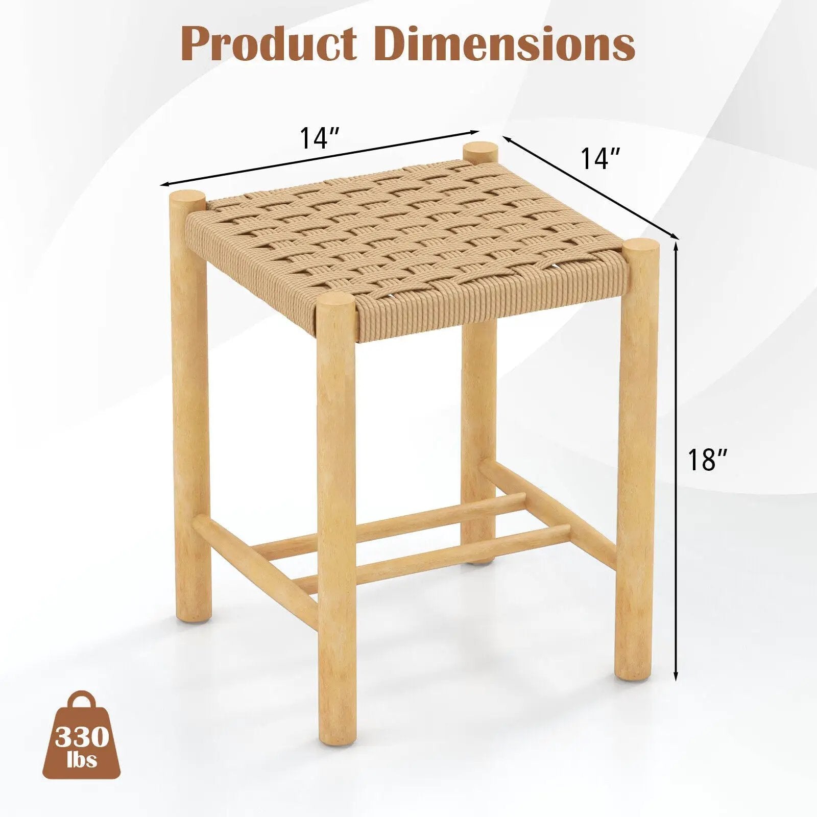 Dining Stool Set of 2 with Rubber Wood Frame-Natural by DirectDeals
