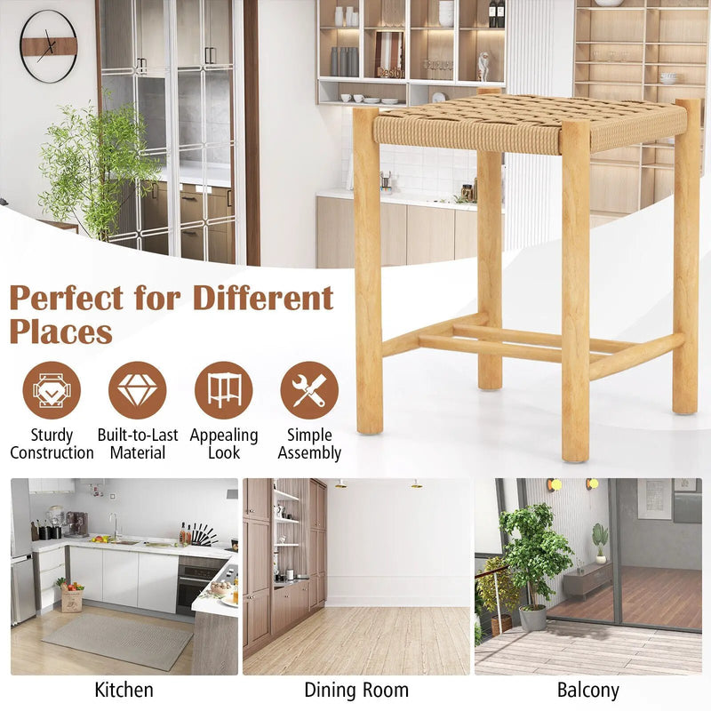 Dining Stool Set of 2 with Rubber Wood Frame-Natural by DirectDeals