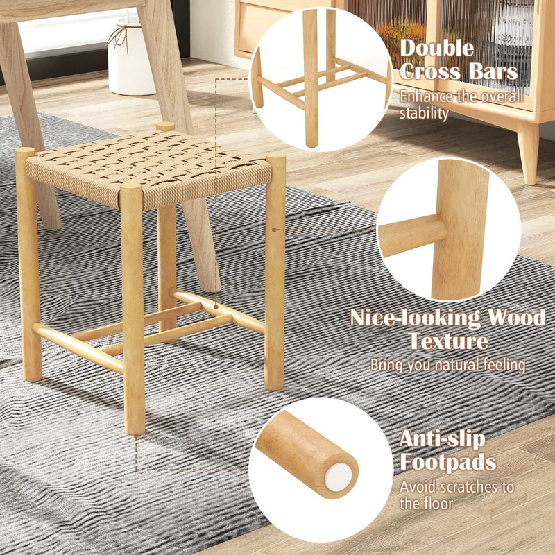 Dining Stool Set of 2 with Rubber Wood Frame-Natural by DirectDeals