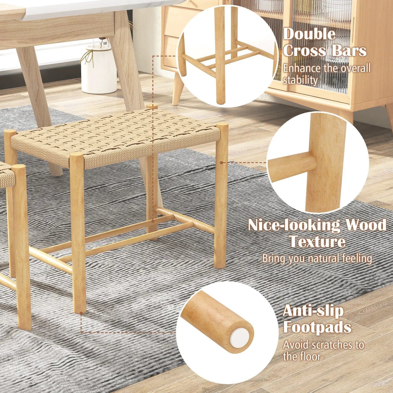 18 Inch Dining Stool Set of 2-Natural by DirectDeals