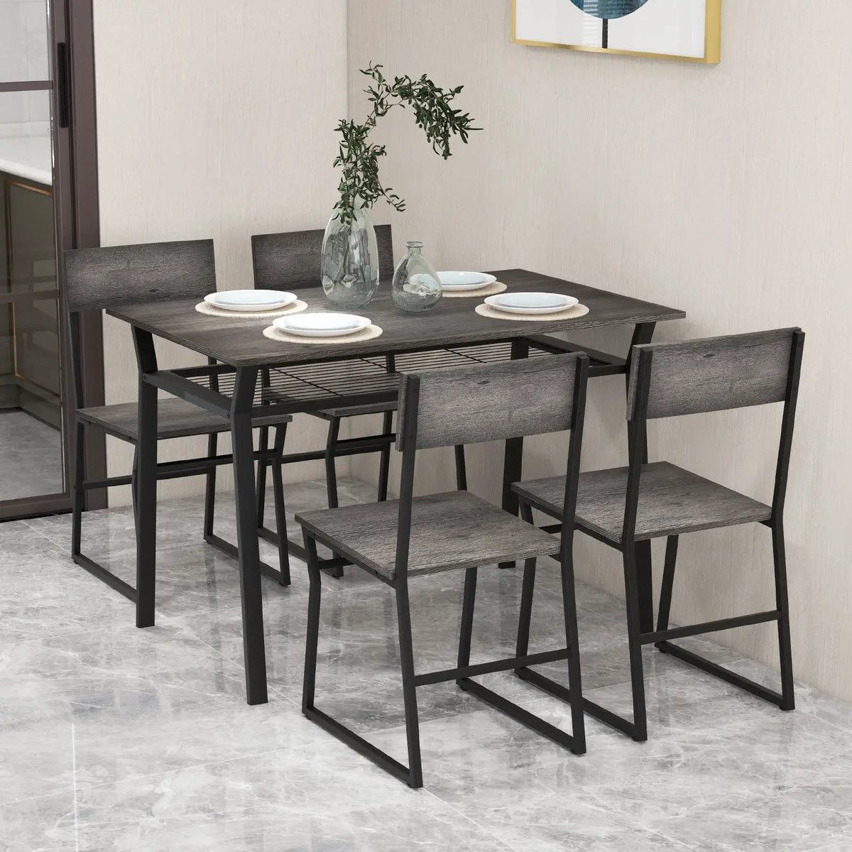 5 Piece Dining Table Set with Storage Rack and Metal Frame by DirectDeals
