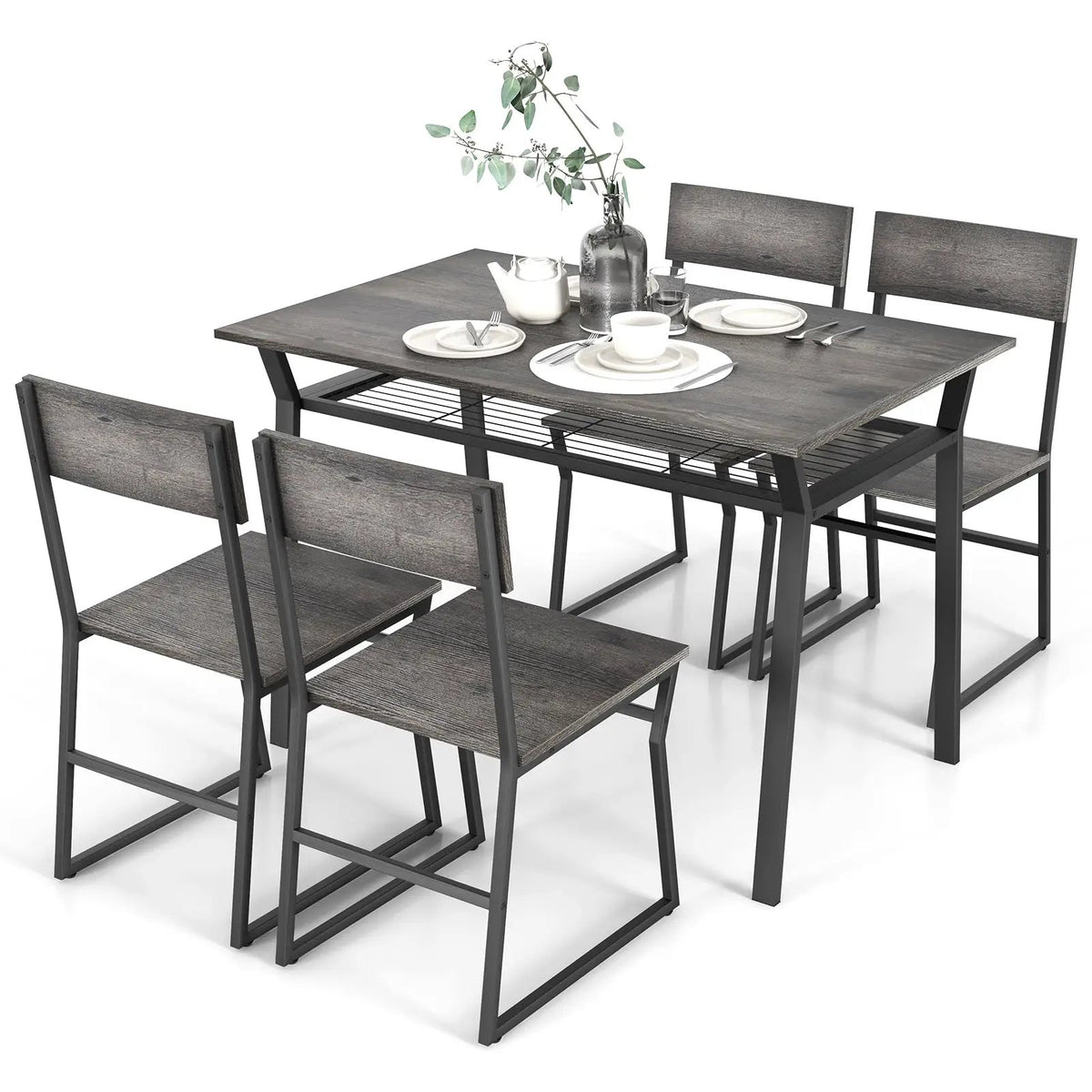 5 Piece Dining Table Set with Storage Rack and Metal Frame by DirectDeals