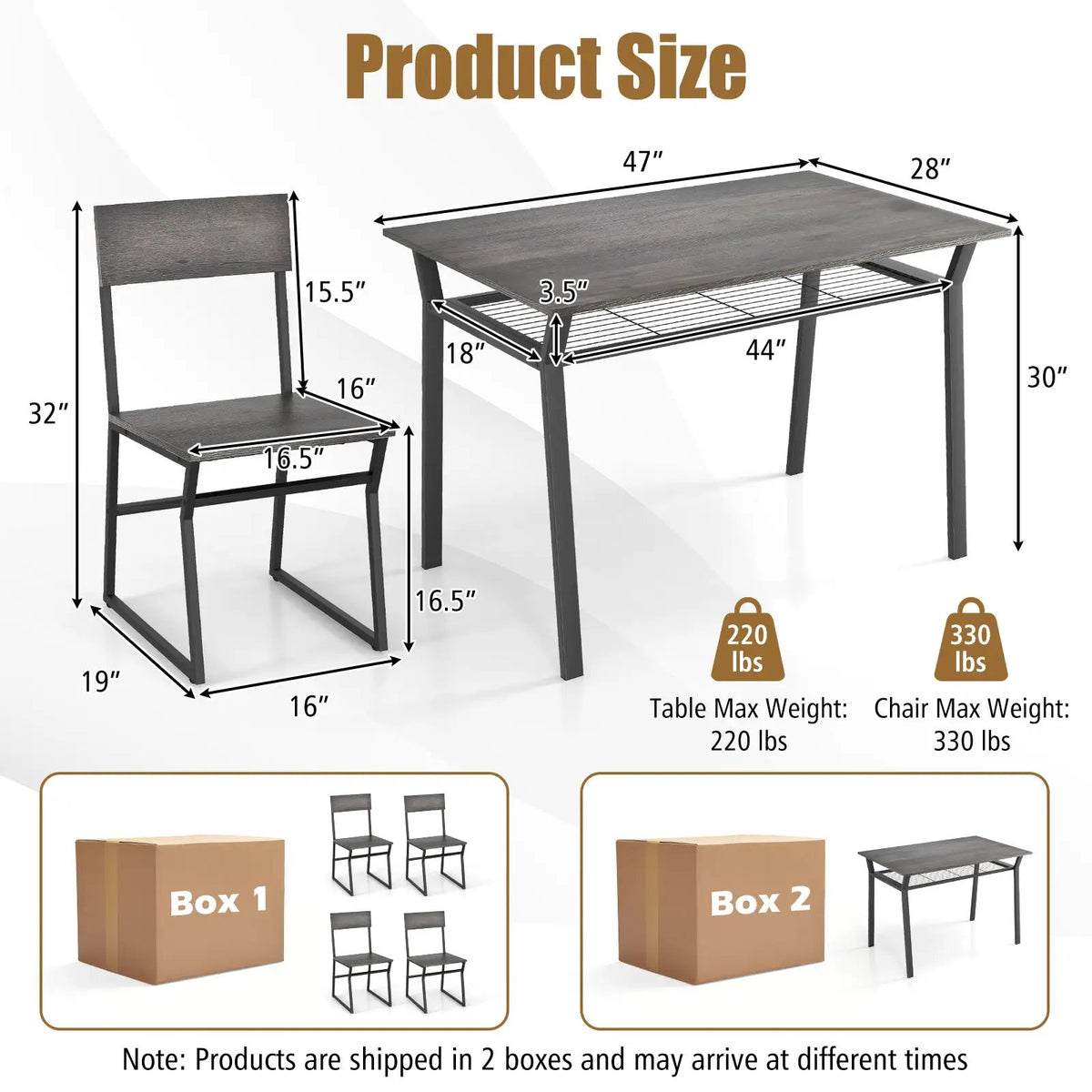 5 Piece Dining Table Set with Storage Rack and Metal Frame by DirectDeals