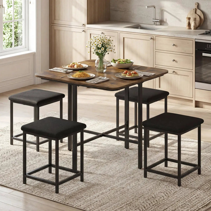 5-Piece Dining Table Set with 4 Upholstered Stools by DirectDeals