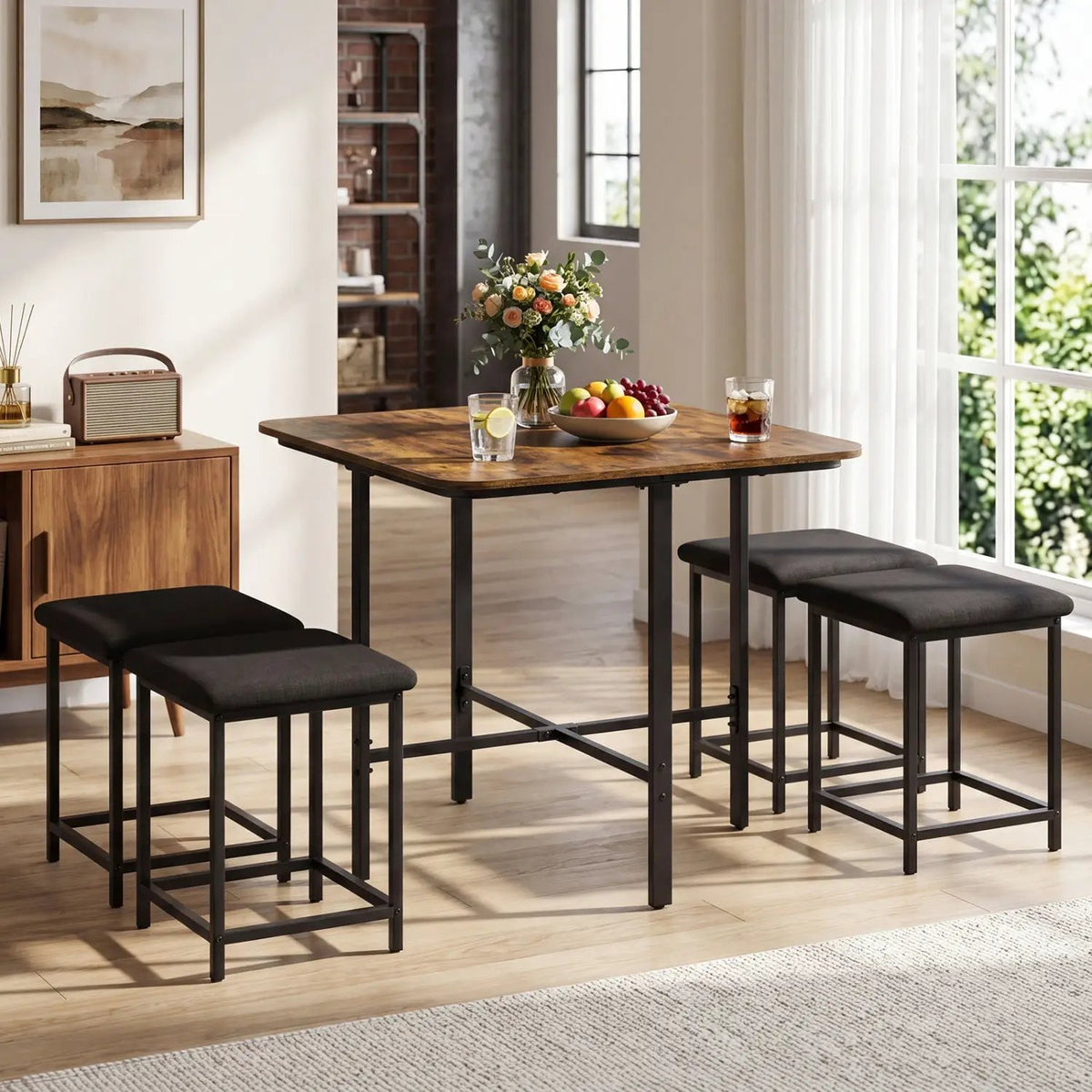 5-Piece Dining Table Set with 4 Upholstered Stools, photo 6 of 24