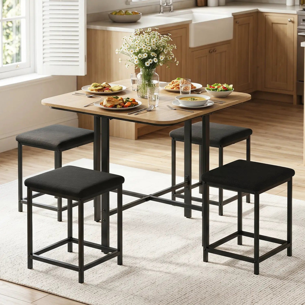 5-Piece Dining Table Set with 4 Upholstered Stools, photo 9 of 24