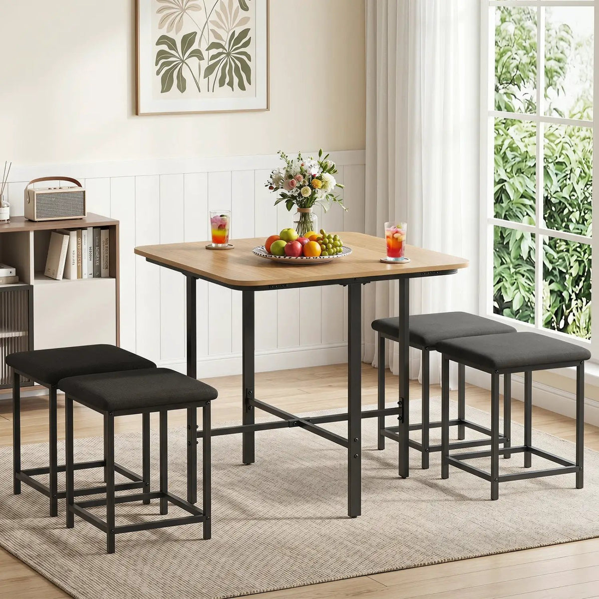 5-Piece Dining Table Set with 4 Upholstered Stools, photo 10 of 24
