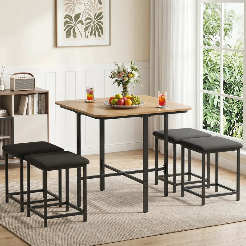 5-Piece Dining Table Set with 4 Upholstered Stools by DirectDeals
