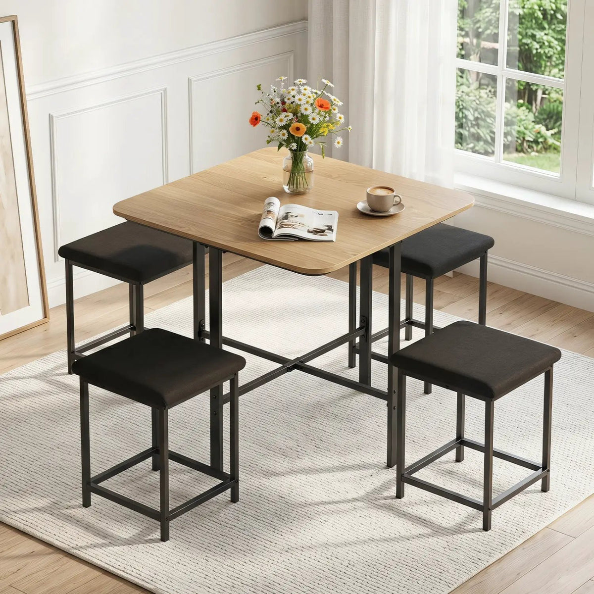 5-Piece Dining Table Set with 4 Upholstered Stools, photo 14 of 24