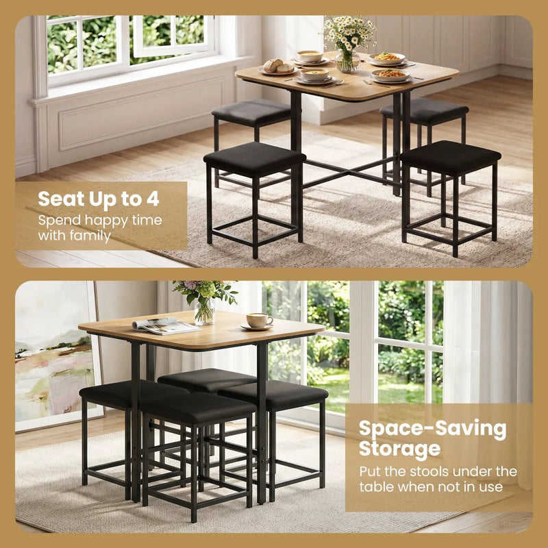 5-Piece Dining Table Set with 4 Upholstered Stools by DirectDeals