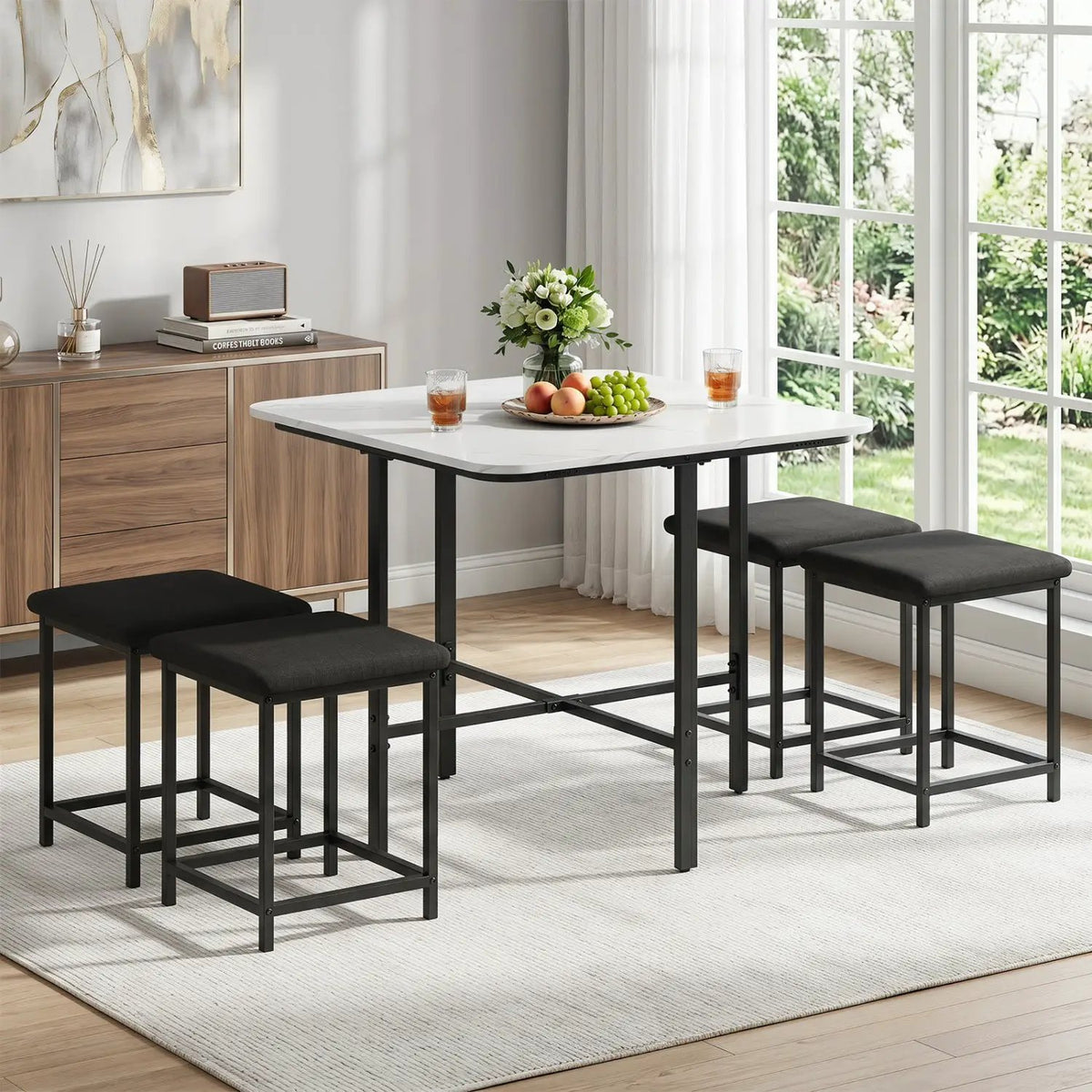 5-Piece Dining Table Set with 4 Upholstered Stools, photo 18 of 24