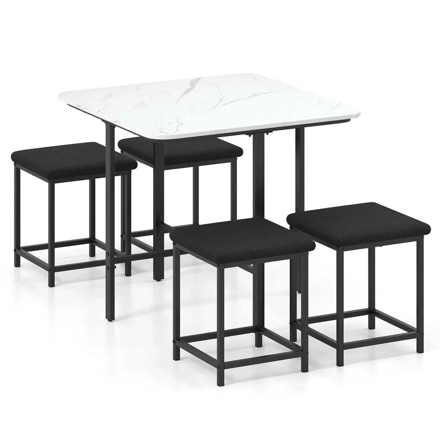 5-Piece Dining Table Set with 4 Upholstered Stools by DirectDeals