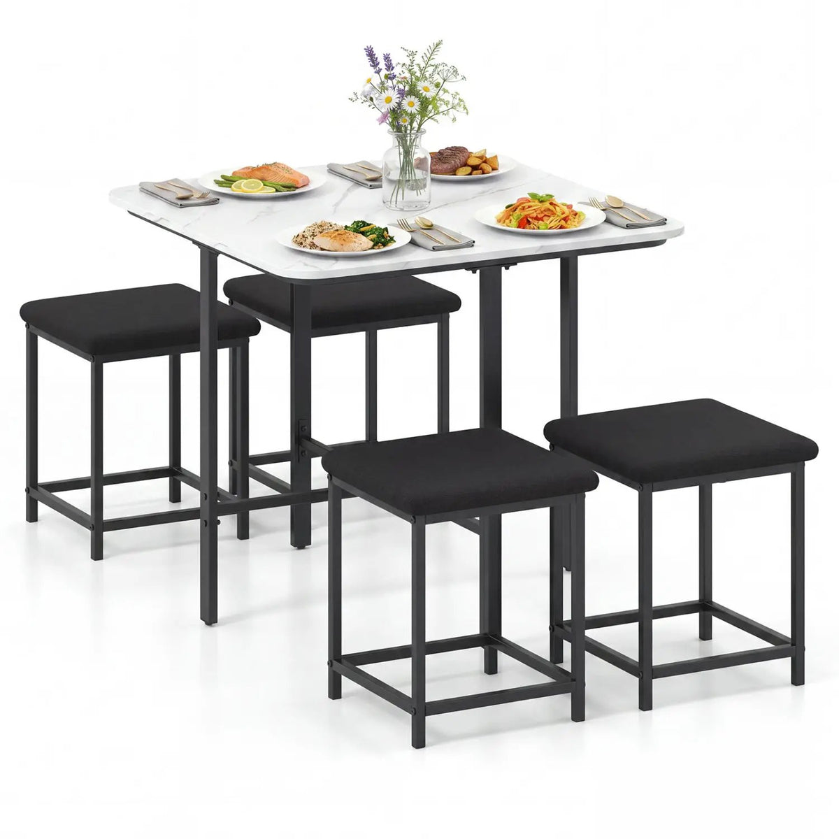 5-Piece Dining Table Set with 4 Upholstered Stools, photo 20 of 24