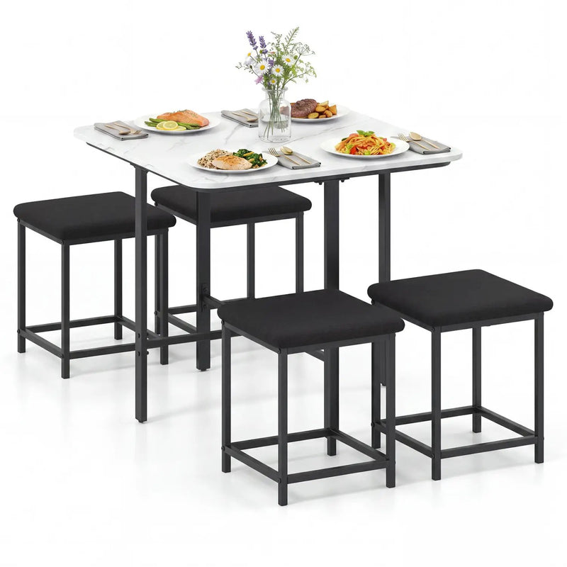 5-Piece Dining Table Set with 4 Upholstered Stools by DirectDeals