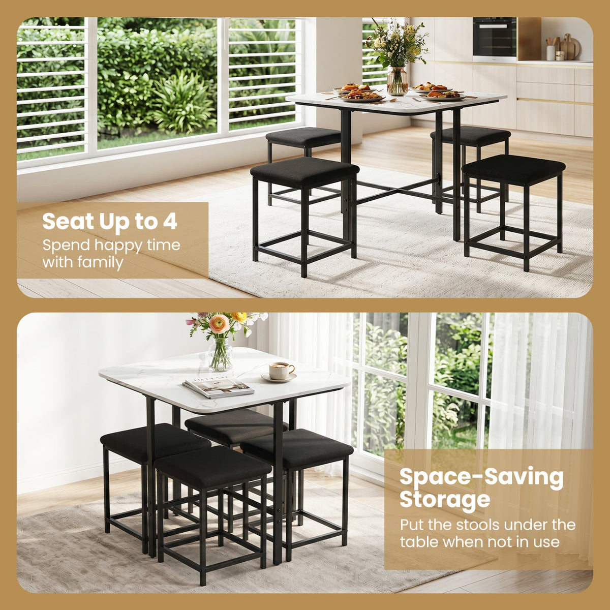 5-Piece Dining Table Set with 4 Upholstered Stools, photo 23 of 24