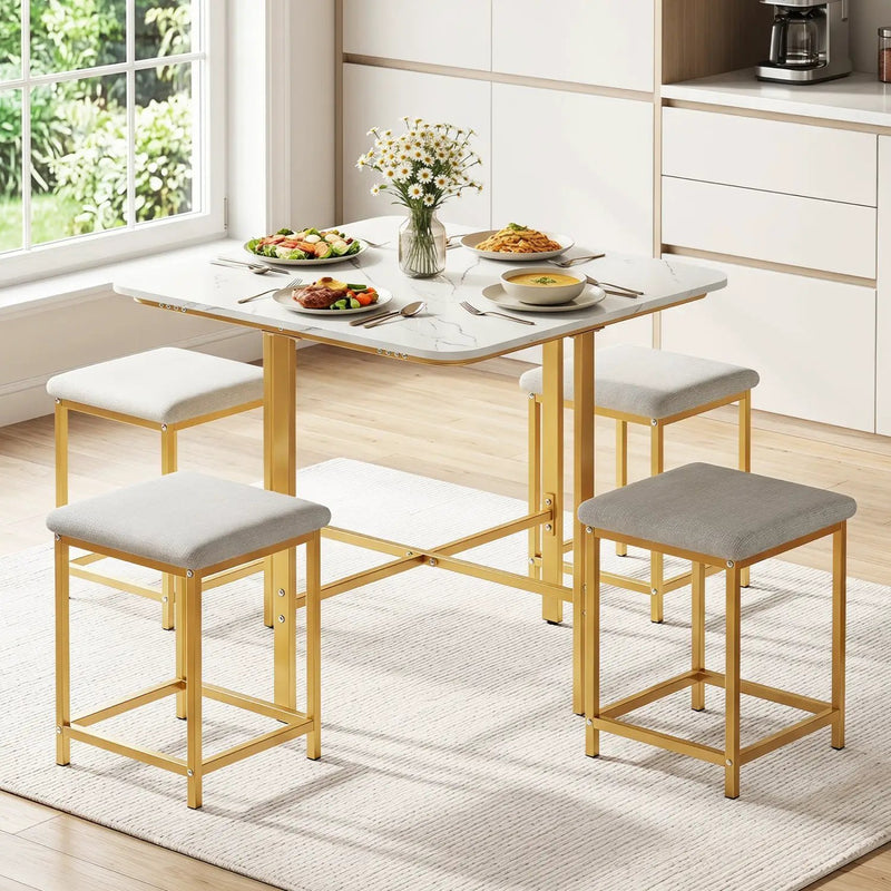5-Piece Dining Table Set with 4 Upholstered Stools by DirectDeals