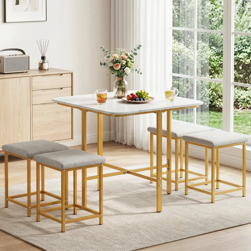 5-Piece Dining Table Set with 4 Upholstered Stools by DirectDeals