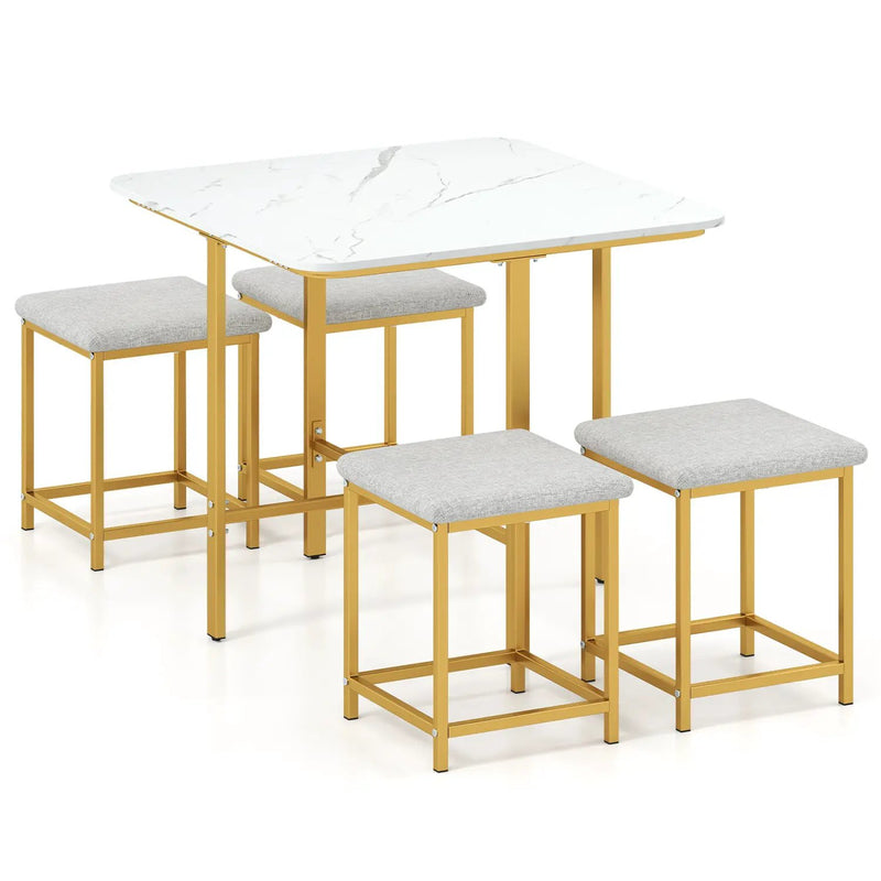 5-Piece Dining Table Set with 4 Upholstered Stools by DirectDeals