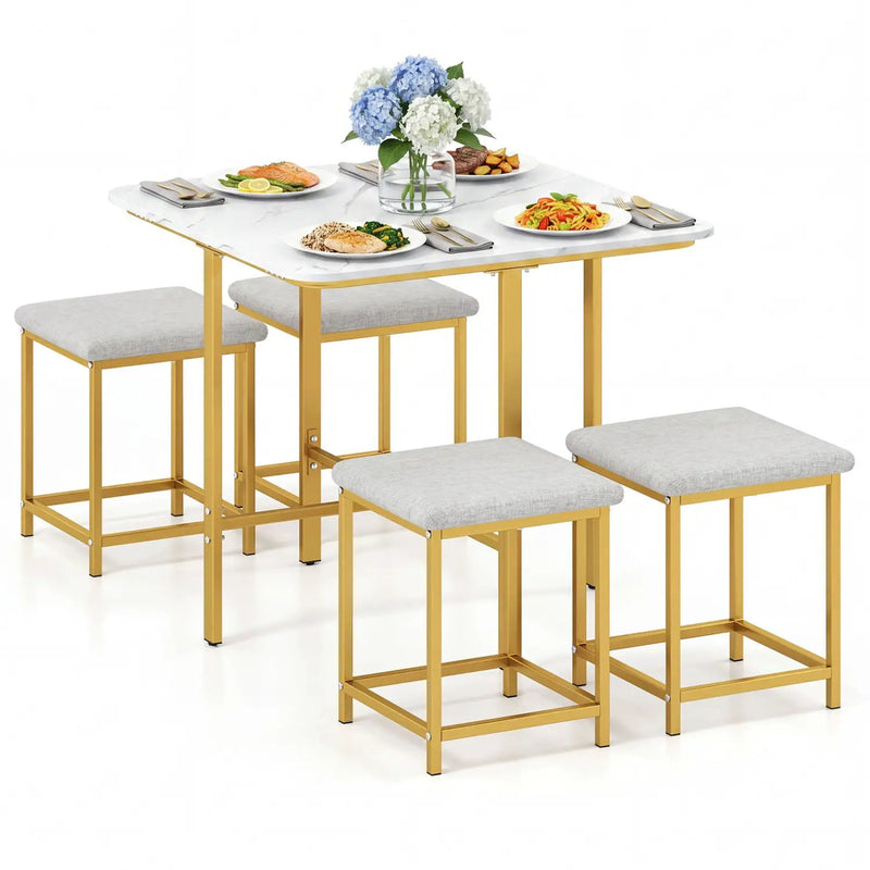 5-Piece Dining Table Set with 4 Upholstered Stools by DirectDeals
