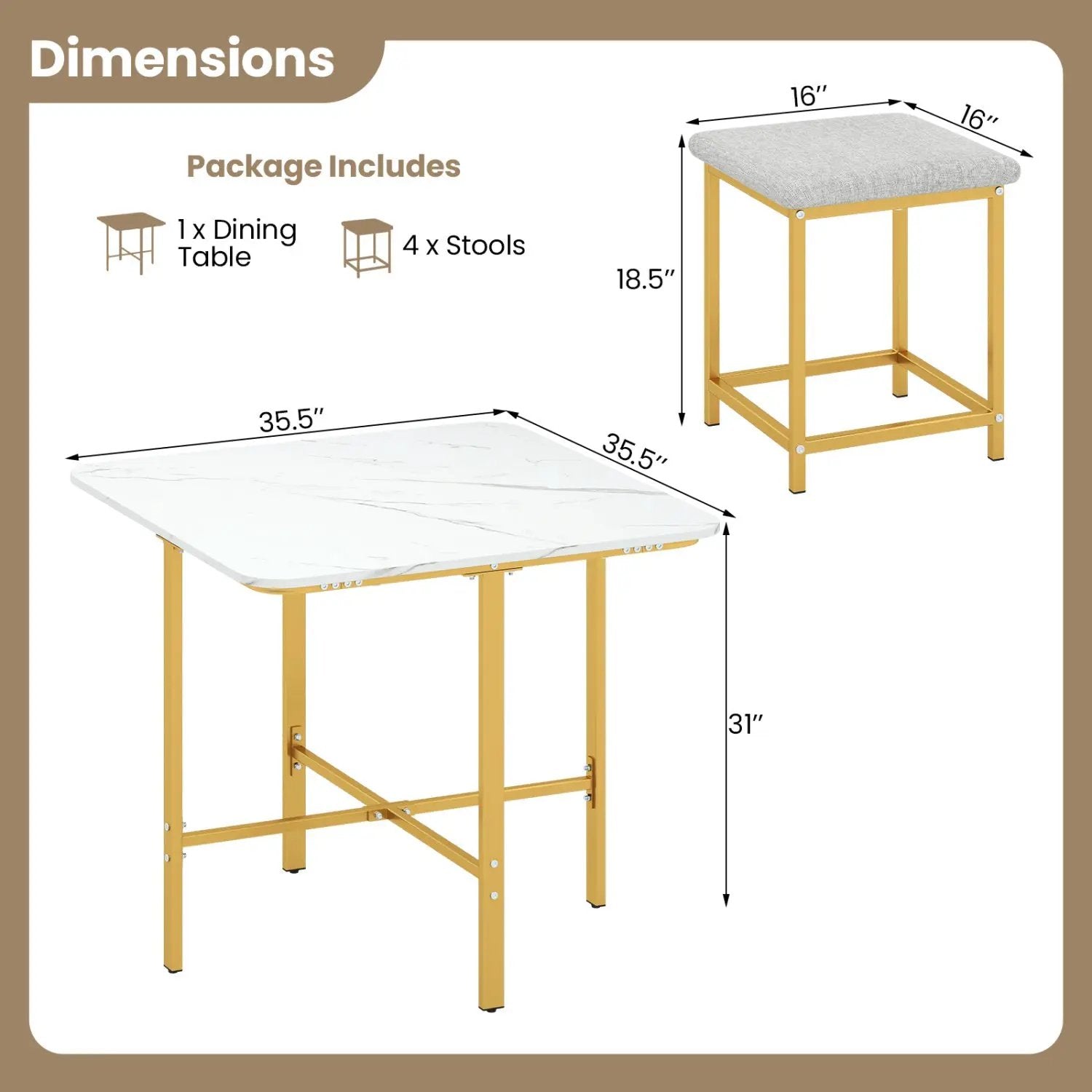 5-Piece Dining Table Set with 4 Upholstered Stools by DirectDeals