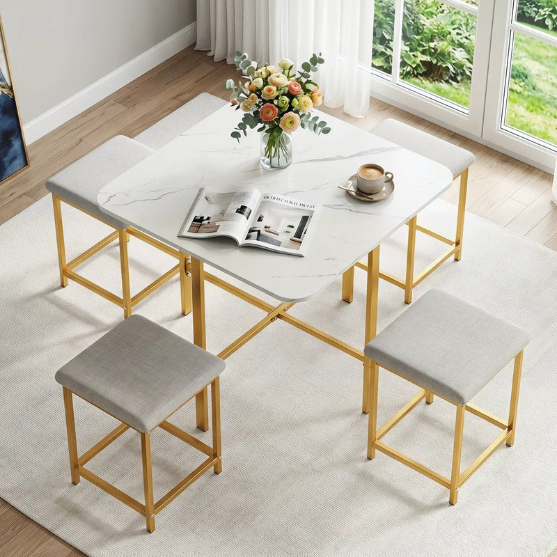 5-Piece Dining Table Set with 4 Upholstered Stools by DirectDeals