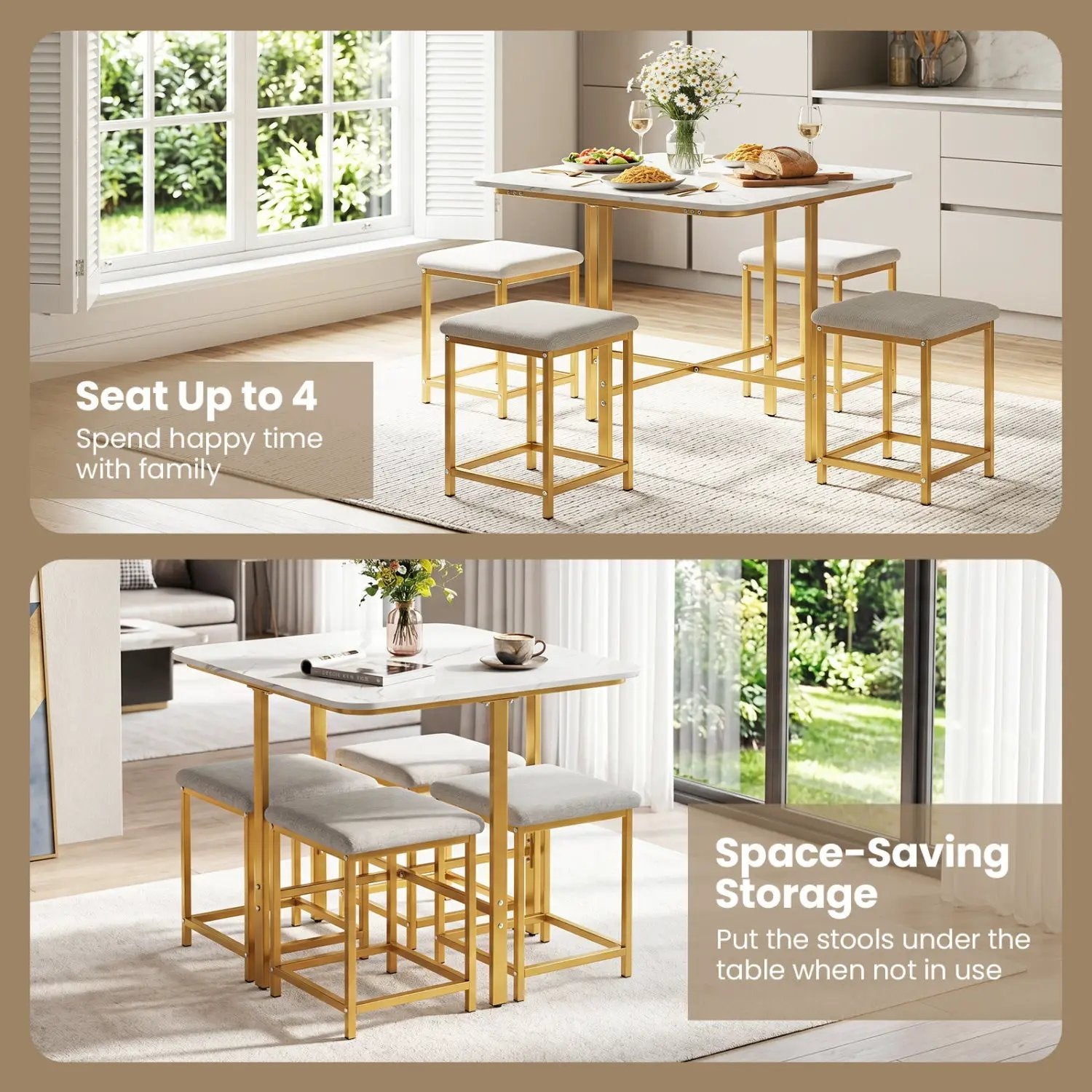 5-Piece Dining Table Set with 4 Upholstered Stools by DirectDeals