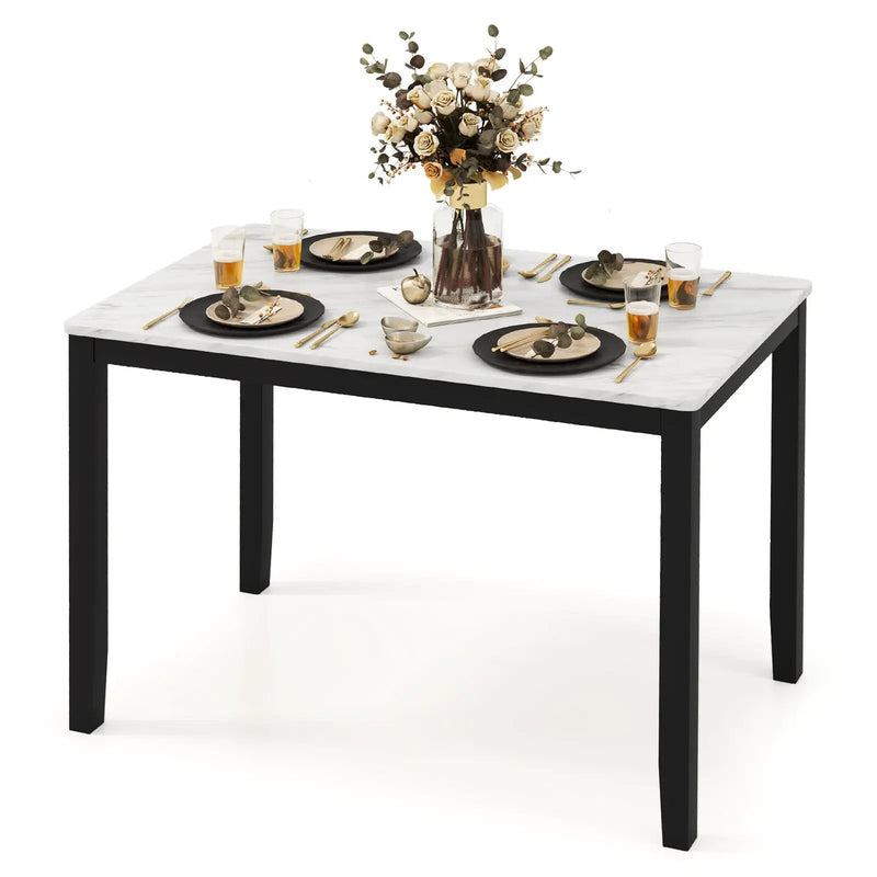 45 Inch Rectangular Mid Century Dining Table with Faux Marble Tabletop for 4 People-Black & White by DirectDeals